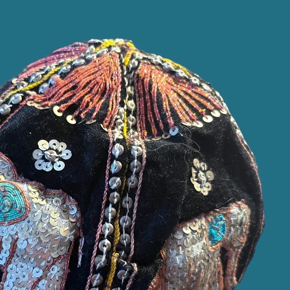 Embroidered Elephant Black Cap